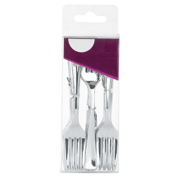 [60 PACK] Disposable Plastic Silver Mini Forks - 4 inch Silver Plastic ...