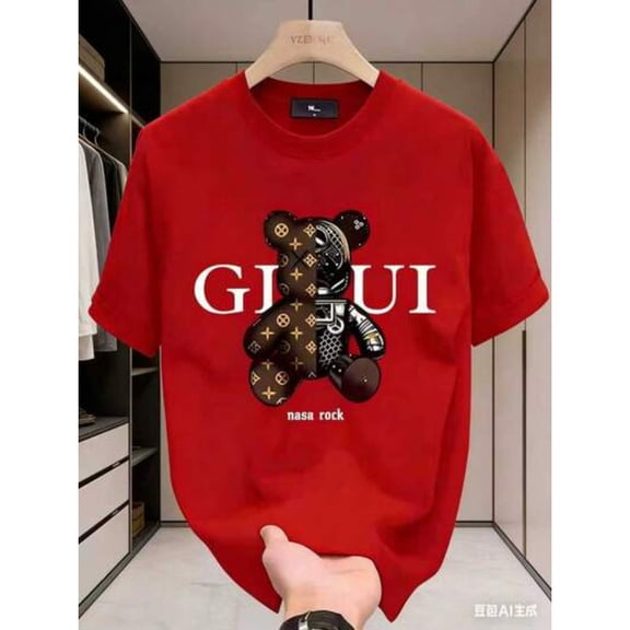 【New Arrival】Men's Mechanical Bear Graphic T-Shirt Urban Streetwear Casual Short Sleeve Tee
