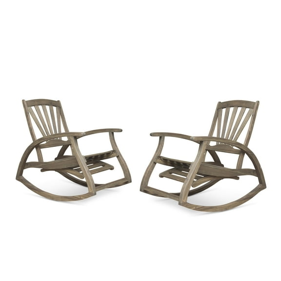 GDF Studio Kelsey Outdoor Acacia Wood Recliner Rocking Chairs, Set of 2, Gray