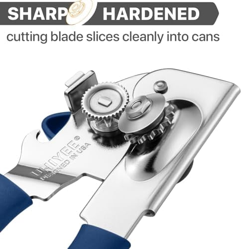 Can Opener Manual Heavy Duty,  Hand Held Can Openers for Seniors with Comfort Grip Sharp Blade, Solid Steel Hand Manual Can Open with Magnet for Kitchen Camping, Blue