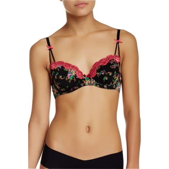 Betsey Johnson Women's Retro Glamour Underwire Demi Bra, Black/Multi, Black/Pink-34C