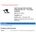 thumbnail image 2 of Right Passenger Side Hood Hinge - Compatible with 1971 - 1974 Dodge Challenger 1972 1973, 2 of 2