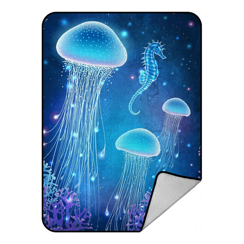 YKCG Magic Glowing Jellyfish Underwater World Seahorse Blanket Crystal