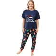 thumbnail image 6 of Odeerbi Christmas Pajamas for Family Holiday Short Sleeve Family Christmas Pajamas Matching Sets Mom Casual Print Top with Bottom Outfits Home Wear Sleepwear Family Matching PJs Set Blue, 6 of 7