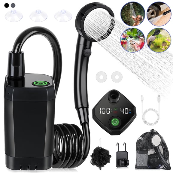 Portable Camping Shower - 6000mAh Rechargeable with Smart LED Display, 4 Spray Modes, IPX7 Waterproof, Quiet Operation - Perfect for Camping, Hiking, Travel, Car, Pets, Children's Bathing