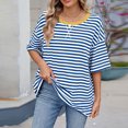 thumbnail image 4 of ABATAB Womens Summer Tops Striped Color Block Half Sleeve T-Shirts Crewneck Casual Loose Basic Dressy Tee Blouses, 4 of 7