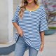 thumbnail image 4 of Puntoco Liquidación de camisetas cortas para mujer, camiseta informal a rayas con cuello redondo y manga corta a la moda para mujer, 4 of 5