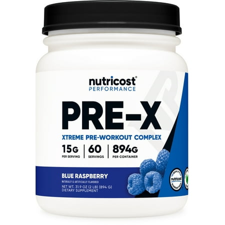 Nutricost Pre-X Xtreme Pre-Workout Complex Powder  Blue Raspberry  60 Servings  Vegetarian  Non-GMO and Gluten Free