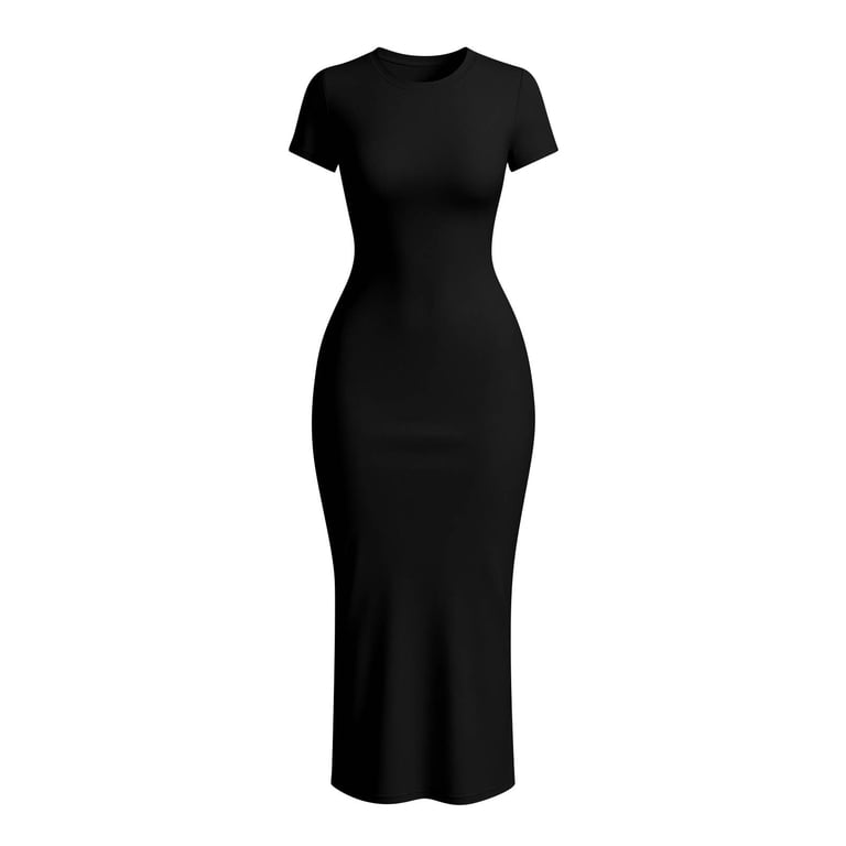 tight dress short sleeve Short Sleeve Cinched Waist Underbust Seam Detail T-Shirt Dress In Black | EGO US
