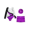 thumbnail image 4 of iefiel Costume de Gymnastique pour Filles Manches Longues Col Rond Justaucorps avec Shorts et Couvre-Chef Violet 16, 4 of 5