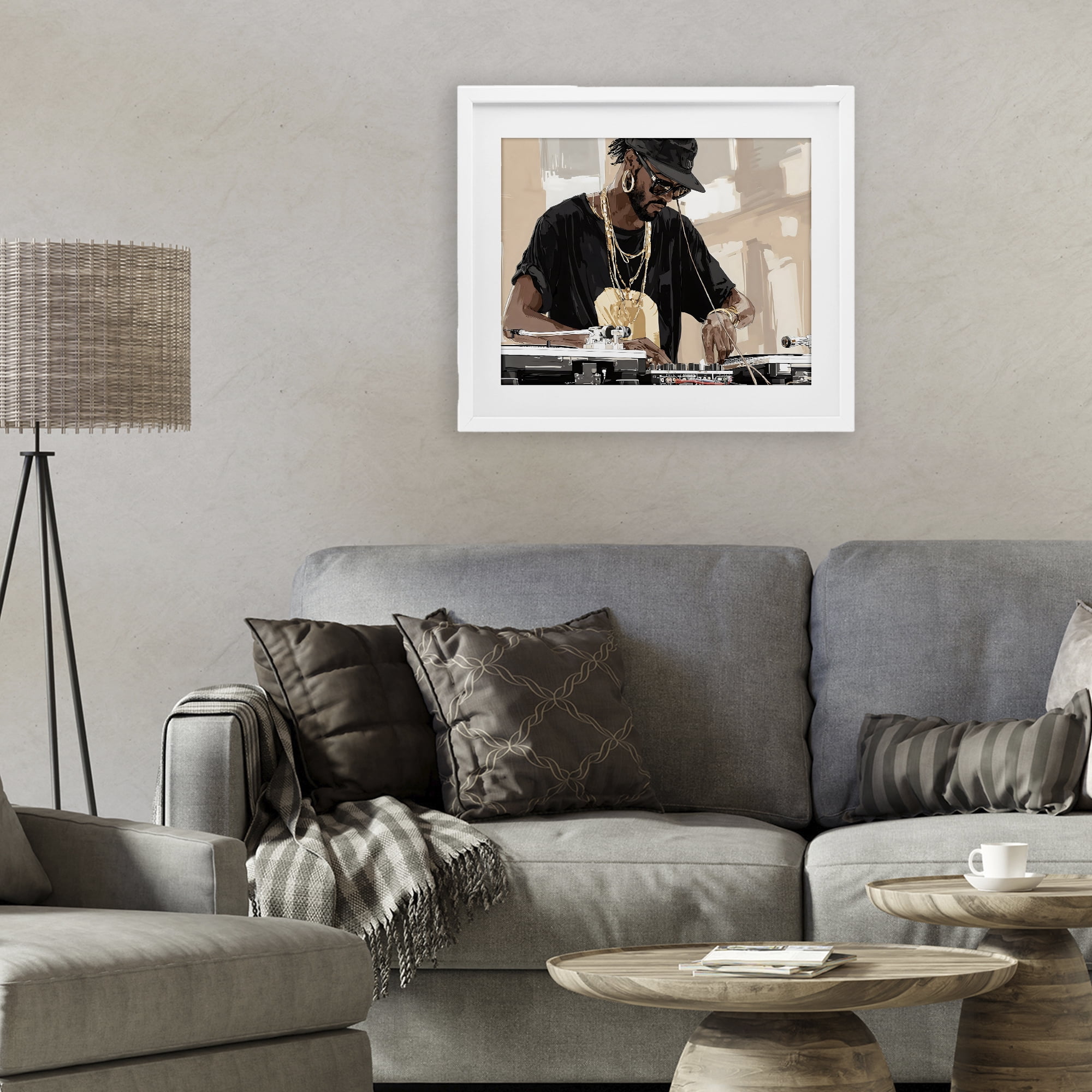 Stupell Industries Timeless DJ with Urban Rhythm White Framed Print Under Glass, design by Franklyn Gregory