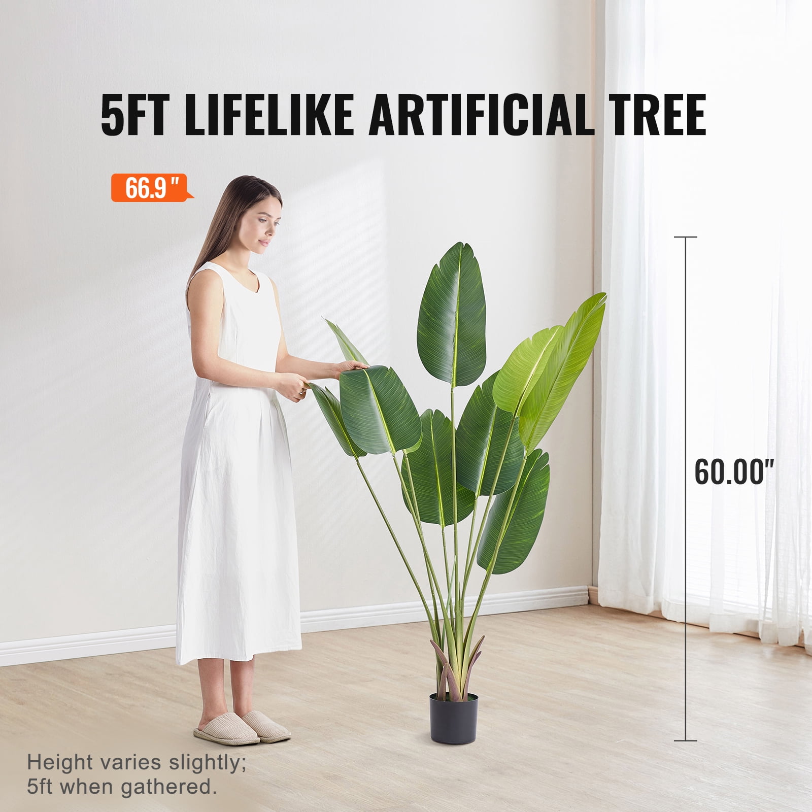 VEVOR 5 ft Artificial Birds Of Paradise Plant, Green Faux Lifelike Fake Plant for Office Home Living Room Floor Patio Greening Porch Decor