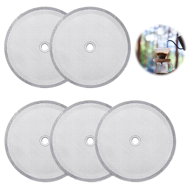 Apuakthei - 5 filtros de malla para prensa de café, 4 pulgadas, reutilizables, de acero inoxidable, para cafeteras de 8 tazas/34 oz/1000 ml