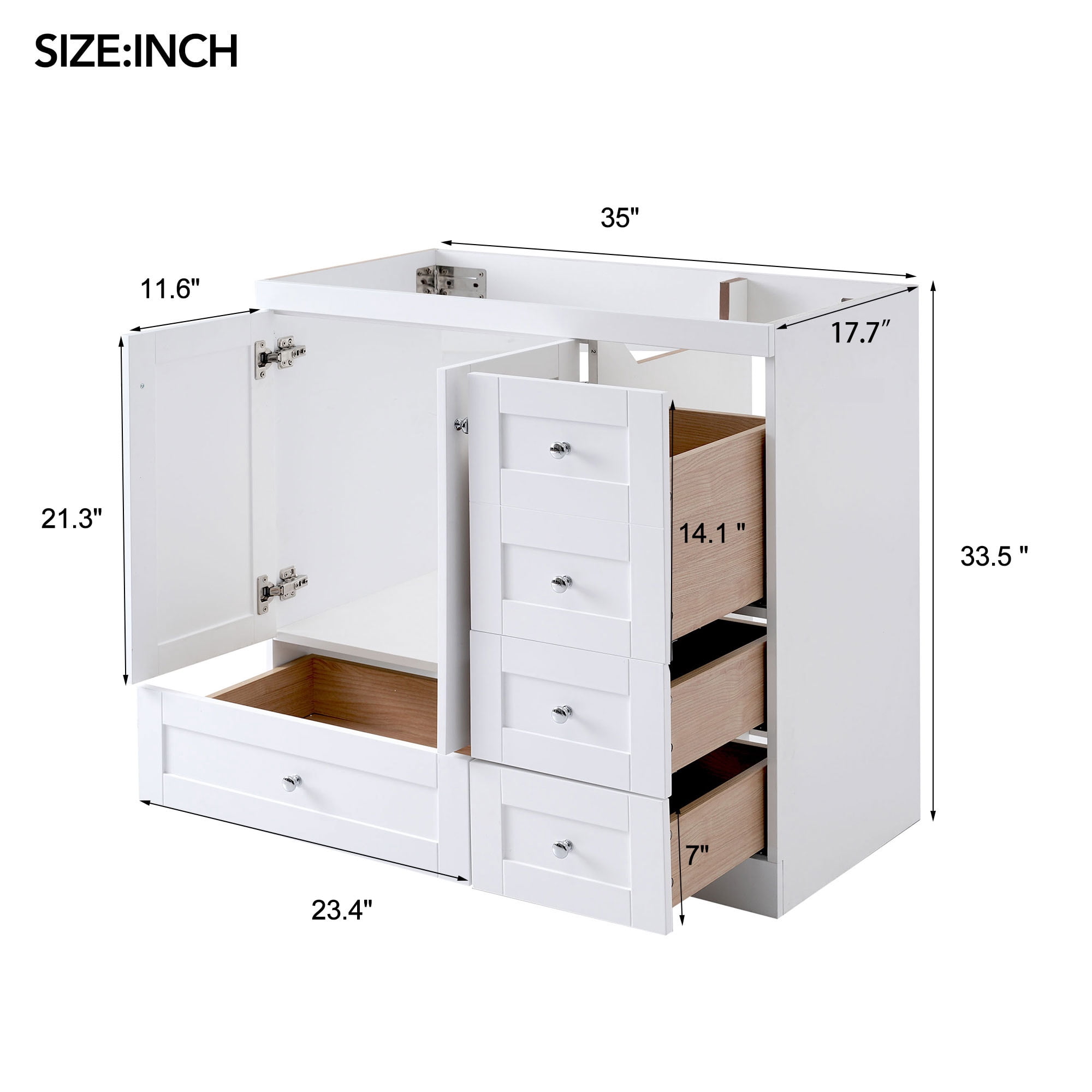 Euroco 36" White Bathroom Vanity(Sink not included)