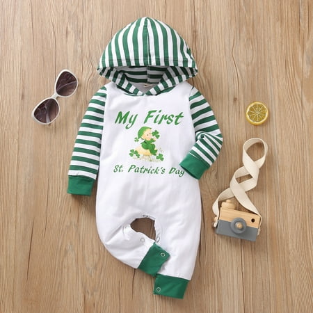 

QIPOPIQ Infant Girl s Clothing Set Clearance Newborn Infant Baby ST. Patrick Patchwork Striped Print Hooded Romper Jumpsuit
