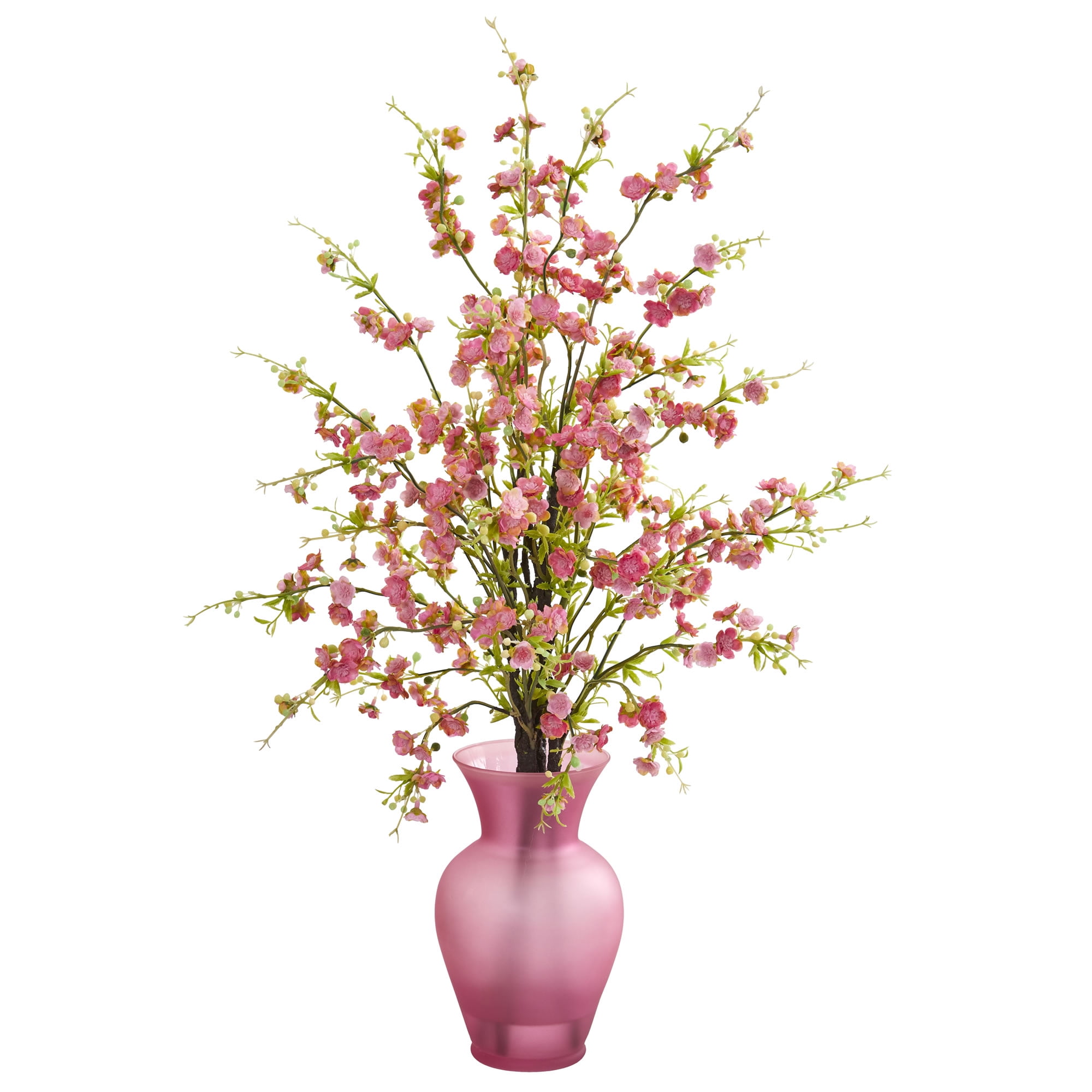 Nearly Natural Cherry Blossom Artificial Arrangement in Rose Vase, Pink