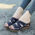 thumbnail image 4 of AOMPMSDX Womens Sandals Wedge Fish Mouth Platform Multicolor Embroidered Sandals Slippers Blue Spring Summer Shoes 37, 4 of 5