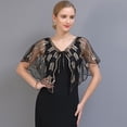 thumbnail image 2 of Retro 1920s Beaded Sequin Shawl Vintage Evening Cape Sheer Mesh Embroidery Leaf Wraps Women Party Accessories Black gold, 2 of 7