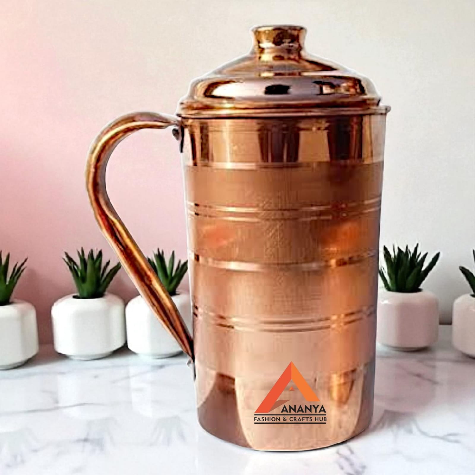 Pure Copper 1500 ml Handmade Water Pitcher Jug with Tumbler 300 ml & Bottle 950 ml for Health Benefits