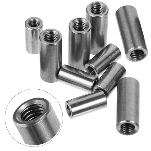 BESTYASH 10Pcs Stainless Steel Threaded Sleeve Rod Round Coupling Nut with Coarse Full Female Thread for Industrial Use