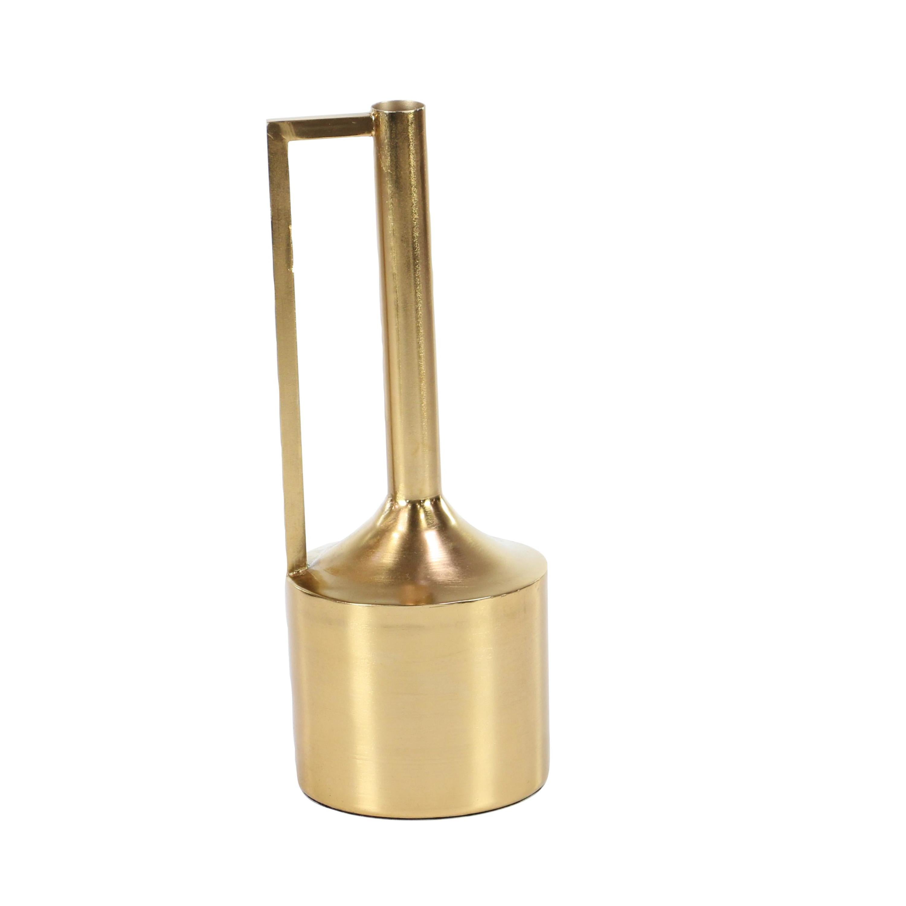 DecMode 16", 22"H Gold Metal Vase with Handles, Set of 2