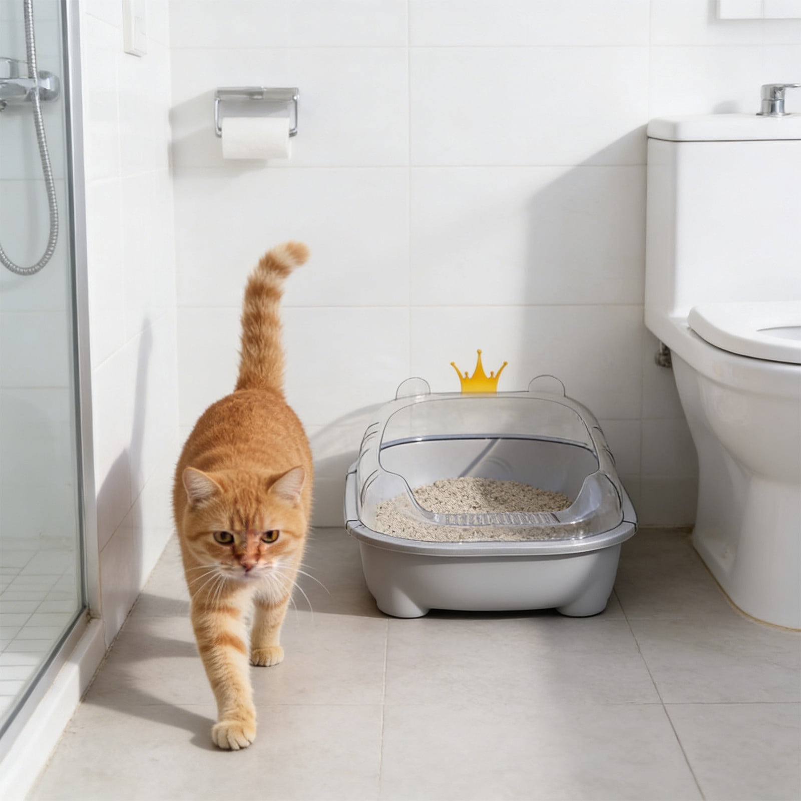 Viflosae Cats Litter Boxes Stainless Steel Litter Box Semi Enclosed Cats Litter Box with High Sides Front Opening Odor Control Kitty Litter Pan with Removable Lid Foolproof Clean Cats Toilet
