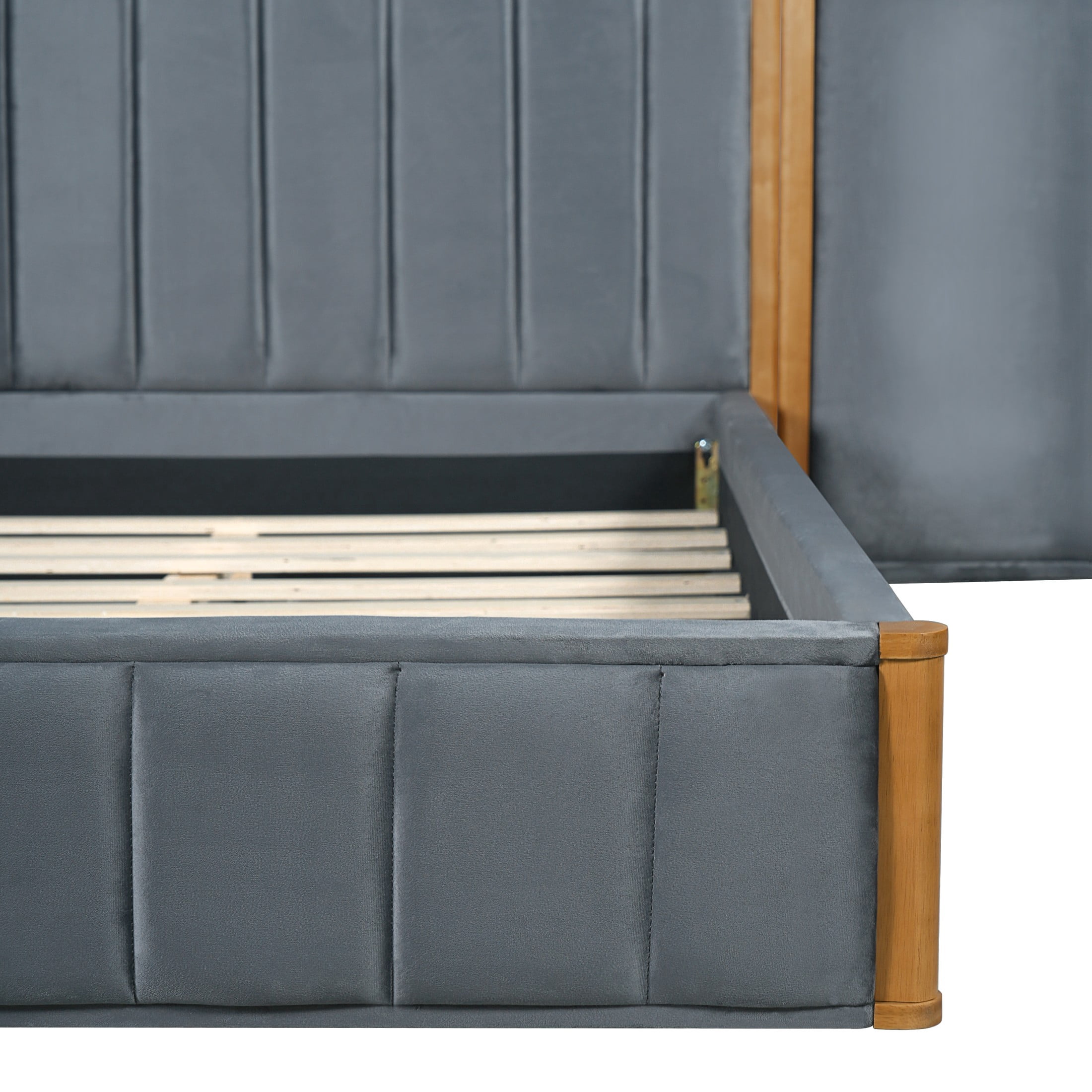 Christopher Knight Home King Velvet Upholstered Bed Frame, Wingback Headboard with Charging Ports, Natural+Gray