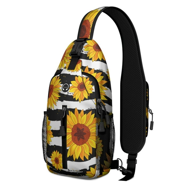Sunflower with Inspirational Quote Sling Backpack, Lightweight Durable Crossbody Daypack, Adjustable Strap, Multiple Compartments for Daily Commuting and Gym