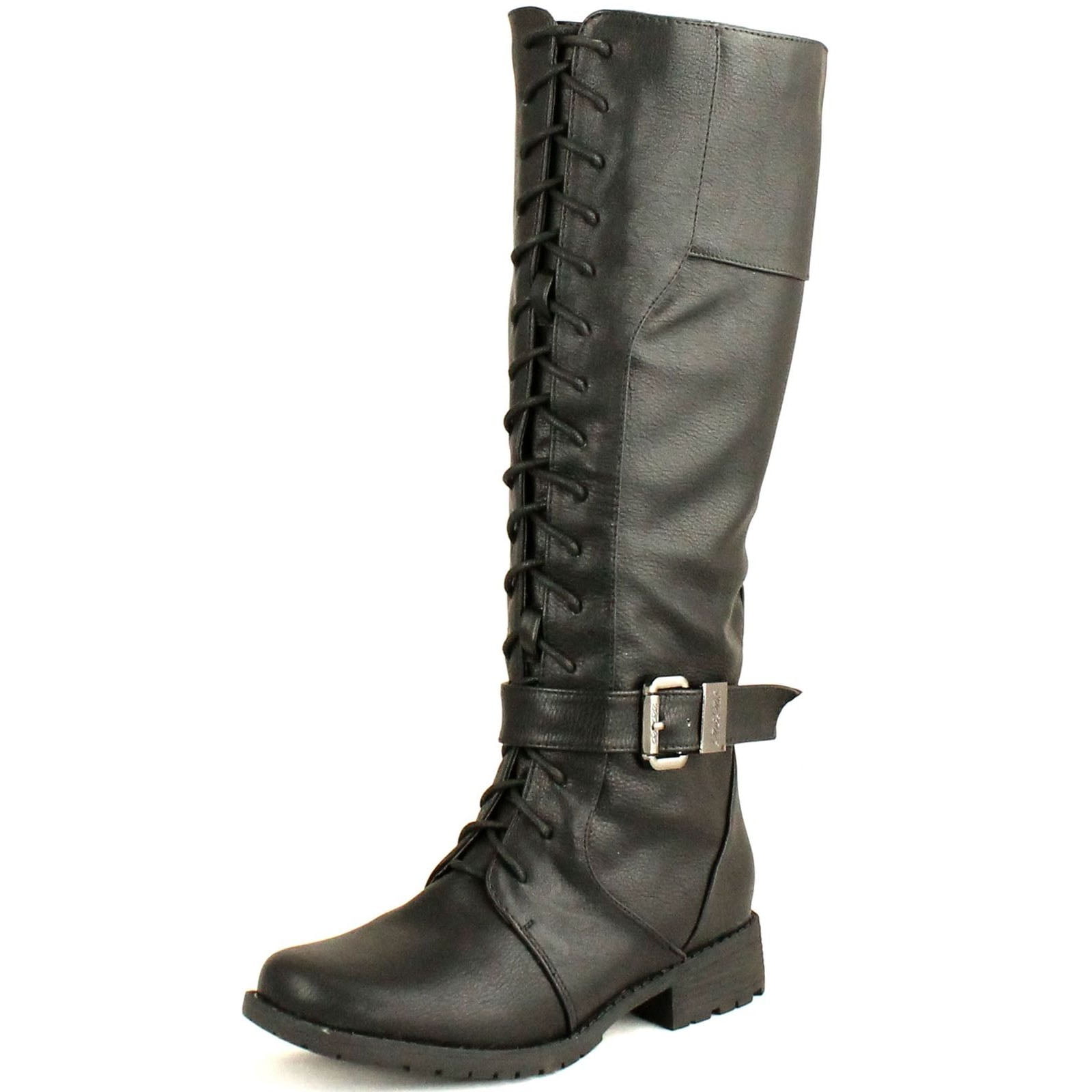DBDK Womens Calcia-6 Round Toe Knee High Combat Riding Boots with Side Zipper