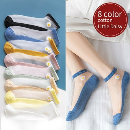 

Biplut 2Pairs Women Marguerite Transparent Thin Breathable Elastic Short Ankle Socks