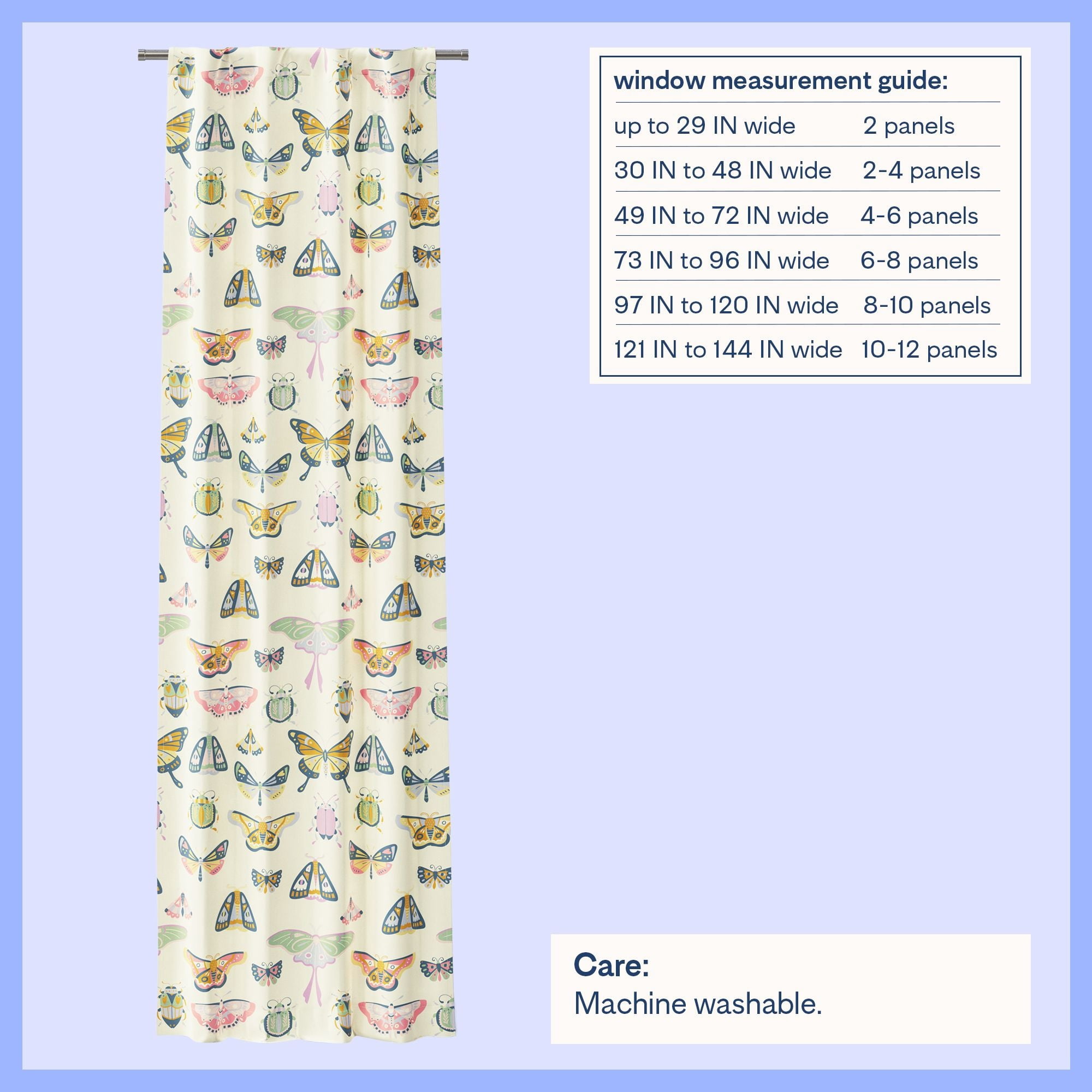 Mainstays Kids Multicolor Butterfly Printed Blackout Rod Pocket with Back Tabs Single Curtain Panel, Set of 1, 38" W x 95" L