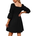 thumbnail image 6 of Arvbitana Women Casual Mini Dress 3/4 Sleeve Square Neck Cocktail Party Dress Summer A-line Beach Flowy Dress, 6 of 7