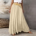 thumbnail image 2 of Boho Skirt for Women Cotton and Linen Solid Elastic Waist Midi Maxi Skirts A-line Skirt With Belt Beige M, 2 of 5