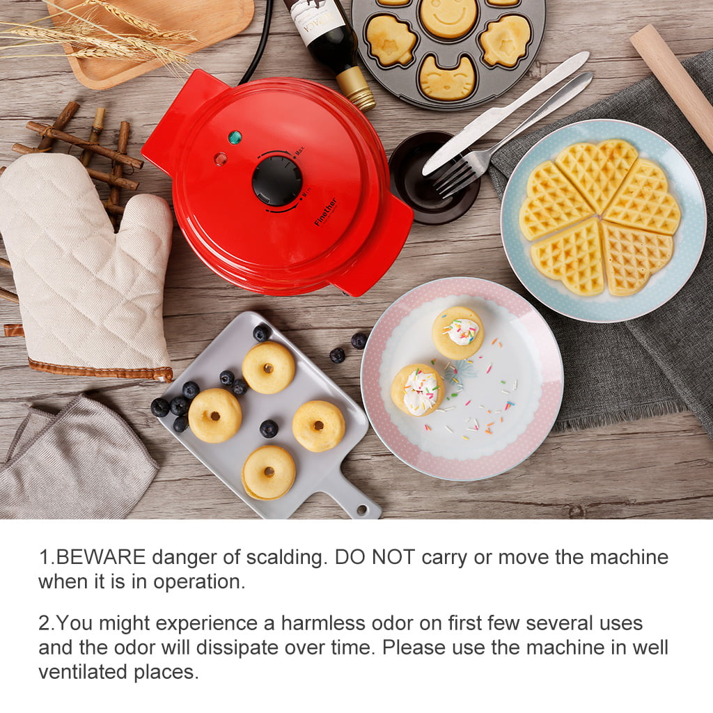 Mini 3-in-1 Non-Stick Snack Maker Adjustable Temperature Easy to Clean Finether Waffle Maker Machine Cord Wrap & Cool Touch Handle Multi-Plate Waffle Iron Red 