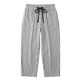 thumbnail image 2 of WAYUTE Women Casual Pants with Drawstring and Pockets Striped Print Straight Leg Loose Fit Comfortable Trousers Versatile Outdoor,Black,L, 2 of 5