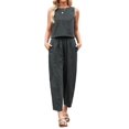 thumbnail image 2 of Womens Checker Set 2 Piece Beach Vacation Outfit Summer Tank Top Pants Suit Army Green L, 2 of 10