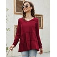 thumbnail image 5 of HA-EMORE Babydoll Tops for Women Ruffle V Neck Long Sleeve Peplum Top Summer Casual T Shirts Swing Tunic Blouse, 5 of 7