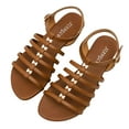 thumbnail image 4 of BadPiggies Women's Flat Sandals Open Toe Summer Flats Elastic Dress Beach Shoes with Luxury Gold Bow Clips, 4 of 9