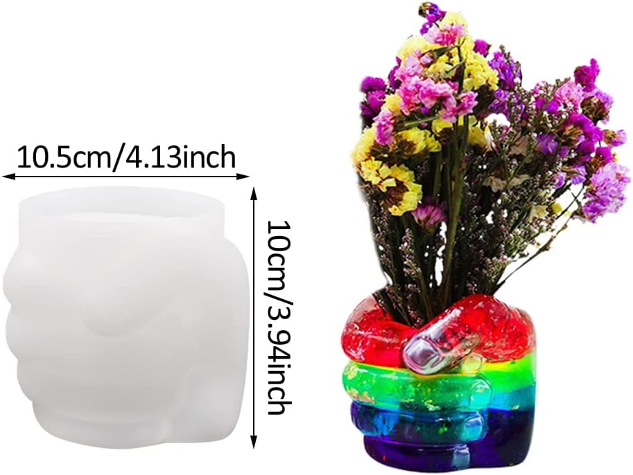 ABCISI Hand Shape Resin Mold, Flower Pots Silicone Mold for Concrete, Fist Epoxy Mold for Jewelry Container Pen Holder Plant Pot, Home Decor (Right Fist)