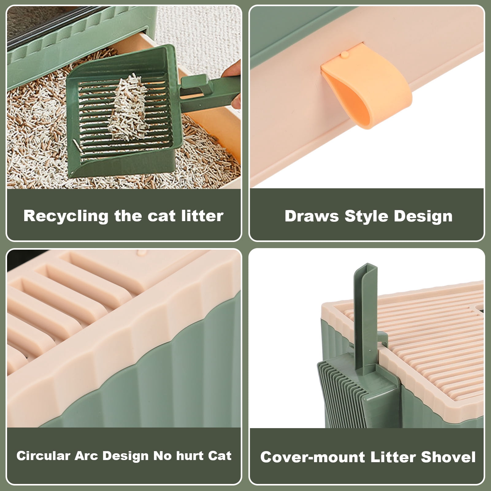 Mgaxyff Enclosed Cat Litter Box Large with Lid Cover&Litter Scoop Foldable Cat Toilet Cat Self-Grooming Side Panel w/ Easy Cleaning Tray