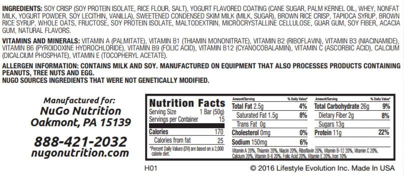 NuGo Family Protein Bar, Vanilla Yogurt, 11g Protein, 15 Ct