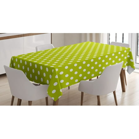 Retro Tablecloth, Vintage Old Fashioned 60s 70s Inspired Polka Dots Pop Art Style Art Print, Rectangular Table Cover for Dining Room Kitchen, 60 X 84 Inches, Lime Green and White, by Ambesonne
