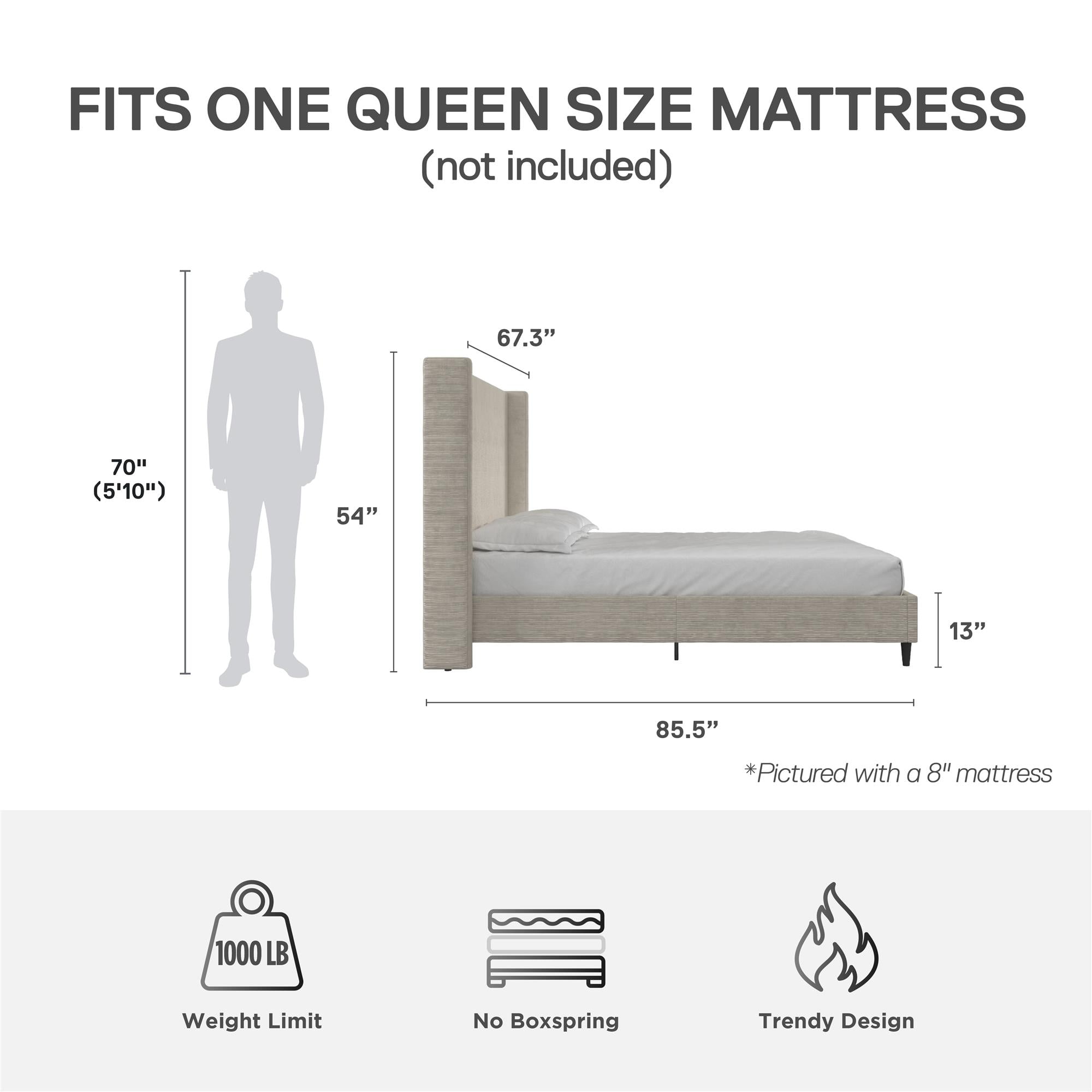 DHP Eveline Upholstered Platform Bed Frame with High Wingback Headboard, Queen, Soft Woven Light Gray