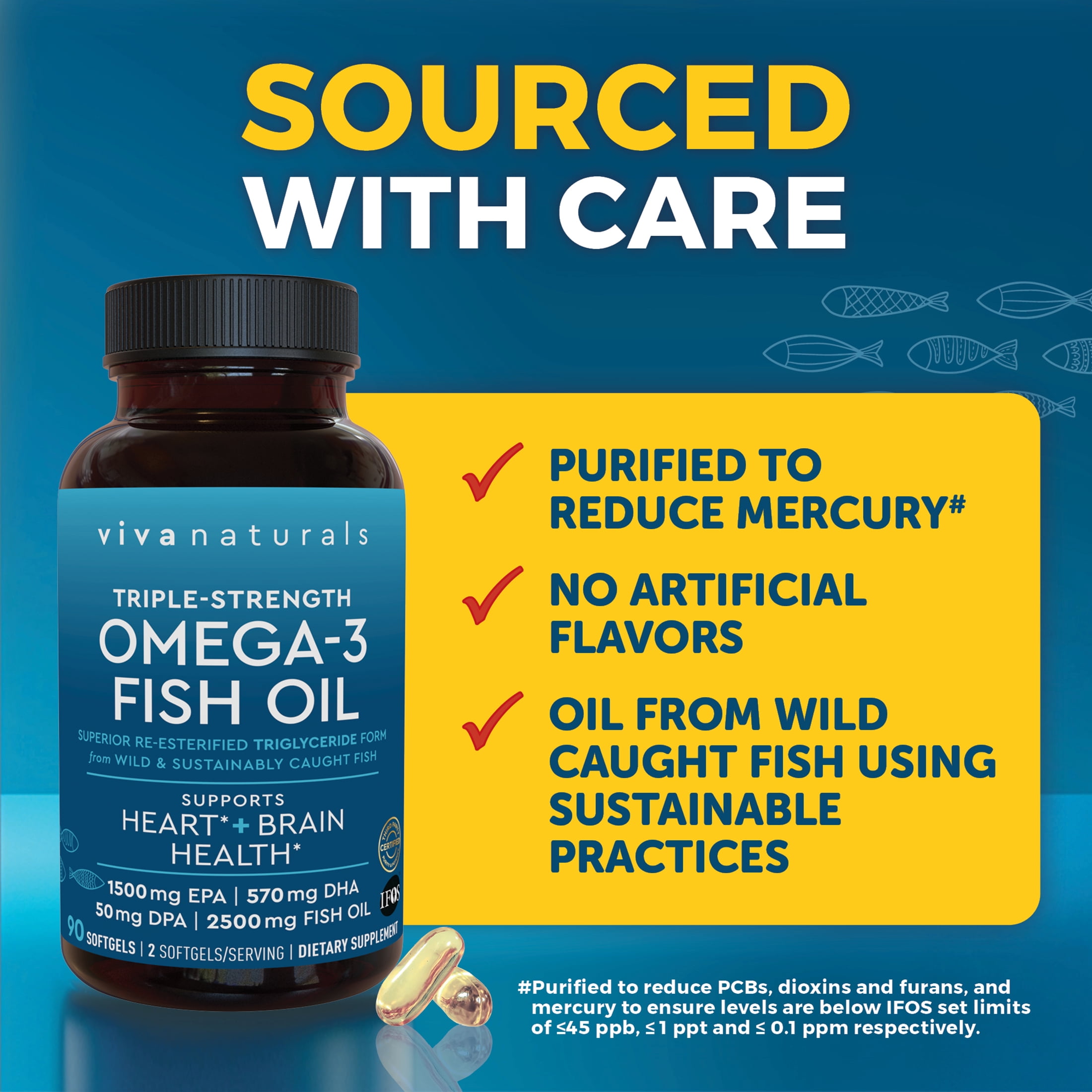 Viva Naturals Triple-Strength Omega-3 Fish Oil Supplement, 2500 mg, 90 Pescatarian-Friendly Softgels