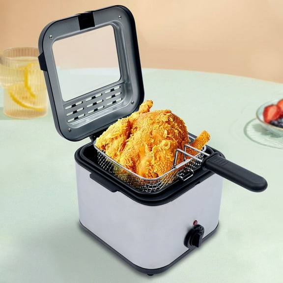 2.5L 110v 1000w Adjustable Electric Deep Fryer With Basket Stainless Steel 9*8.2*7.4in for Making Various Fried Foods for Home Use or Business