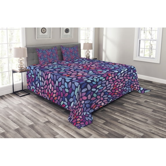Watercolor Bedspread Set, Vibrant Colored Mosaic of Blooming Flower Petals Funky Artful Paintbrush Effect, Decorative Quilted Coverlet Set with Pillow Shams Included, Multicolor, by Ambesonne