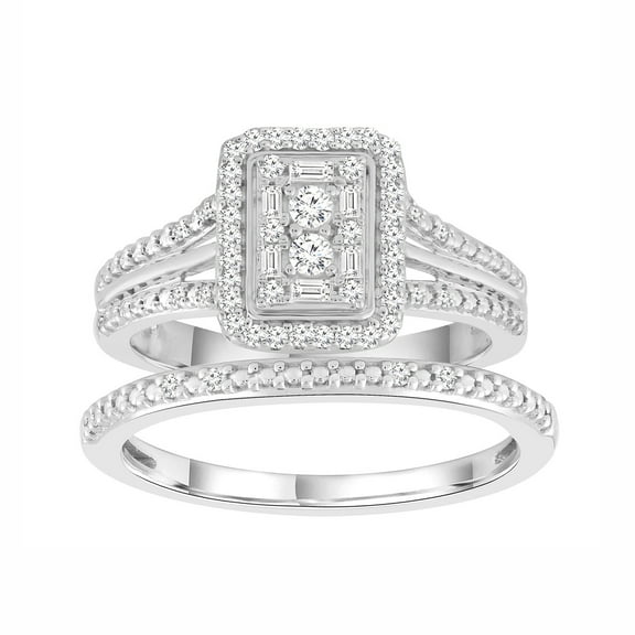 Forever Bride Sterling Silver 1/3 CTTW Diamond Bridal Ring Set, Women, Adults