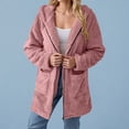 thumbnail image 2 of felwors Women's Sherpa Hooded Jacket - Fuzzy Fleece Zip Up Coat with Pockets, Casual Warm Outerwear for Winter Pink, S, 2 of 8