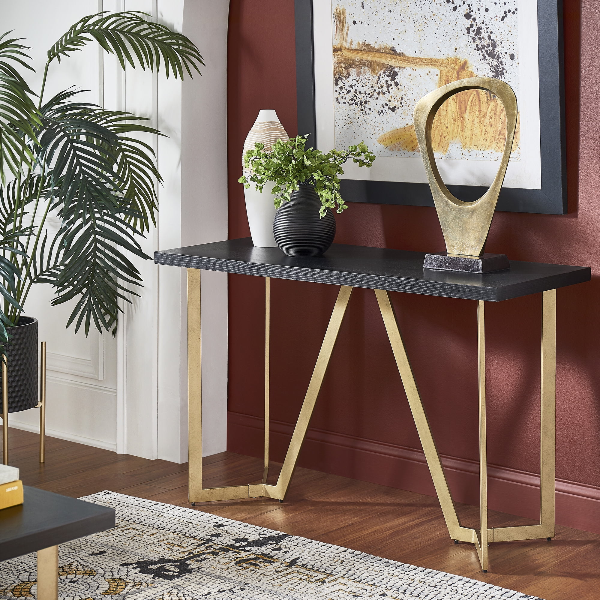Weston Home Marquis Wood and Metal Sofa Table, Black/Gold