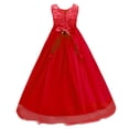 thumbnail image 2 of IBTOM CASTLE Little Big Girls Vintage Lace Junior Bridesmaid Dress Floor Length Dance Ball Pageant Maxi Gown for Party Wedding 11-12 Years Red, 2 of 8